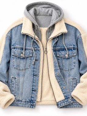 Stoosh Sherpa Lined Hooded Denim Jacket Women’s Large